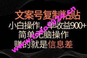 文案号掘金，简单复制粘贴，小白操作，单作品收益900+【揭秘】