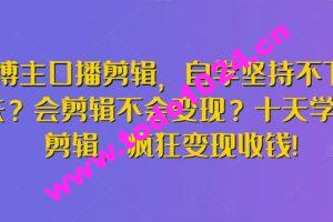 博主口播剪辑，自学坚持不下去？会剪辑不会变现？十天学会剪辑，疯狂变现收钱!