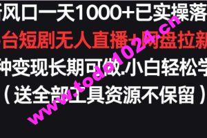 新风口一天1000+已实操落地购物平台短剧无人直播+网盘拉新+带货多种变现长期可做【揭秘】