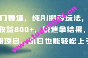 冷门赛道，纯AI搬砖玩法，单日收益800+，快速拿结果，长期项目，小白也能轻松上手【揭秘】