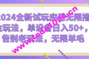 2024全新试玩应用无限撸金玩法，单设备日入50+，告别老玩法，无限羊毛【揭秘】