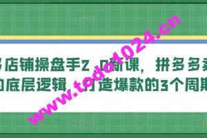 多多店铺操盘手2.0新课，拼多多卖货的底层逻辑，打造爆款的3个周期