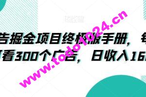 广告掘金项目终极版手册，每天可看300个广告，日收入160+【揭秘】