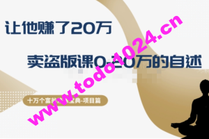 十万个富翁修炼宝典之9.让他赚了20万，卖盗版课0-20万的自述