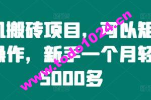 手机搬砖项目，可以矩阵化操作，新手一个月轻松5000多